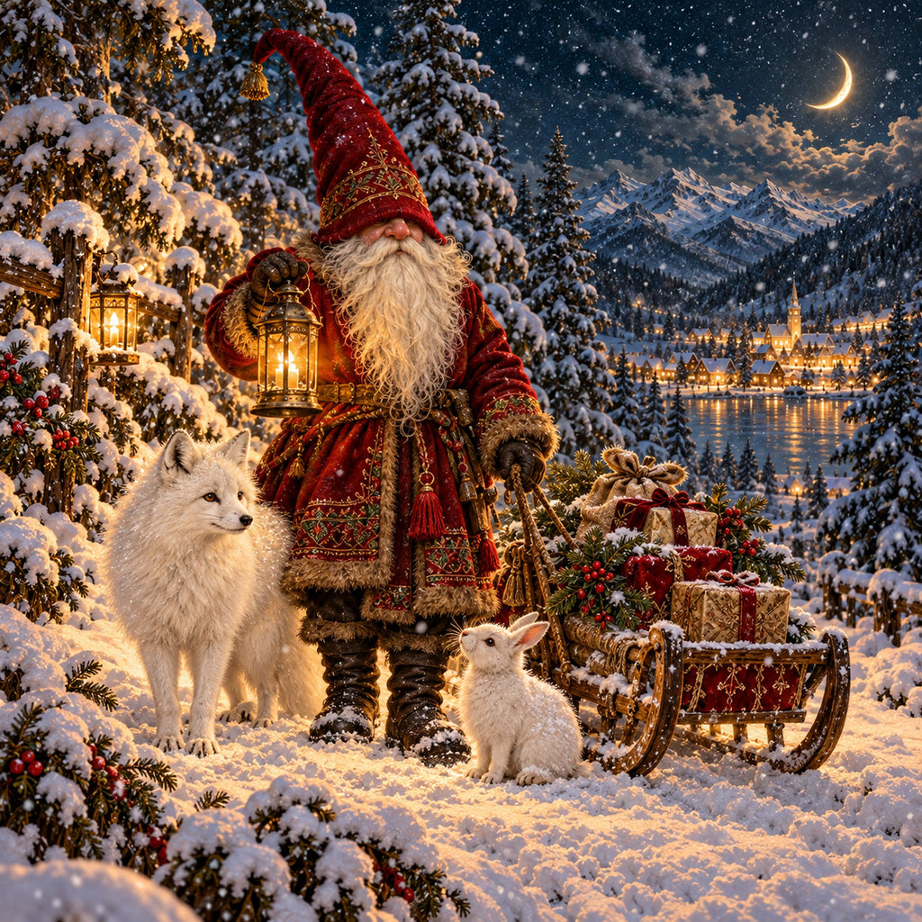36 Christmas Gnome Illustrations PNG Bundle, Watercolor Winter Gnome Scenes with Woodland Animals, Sublimation Designs 5000px 300 DPI