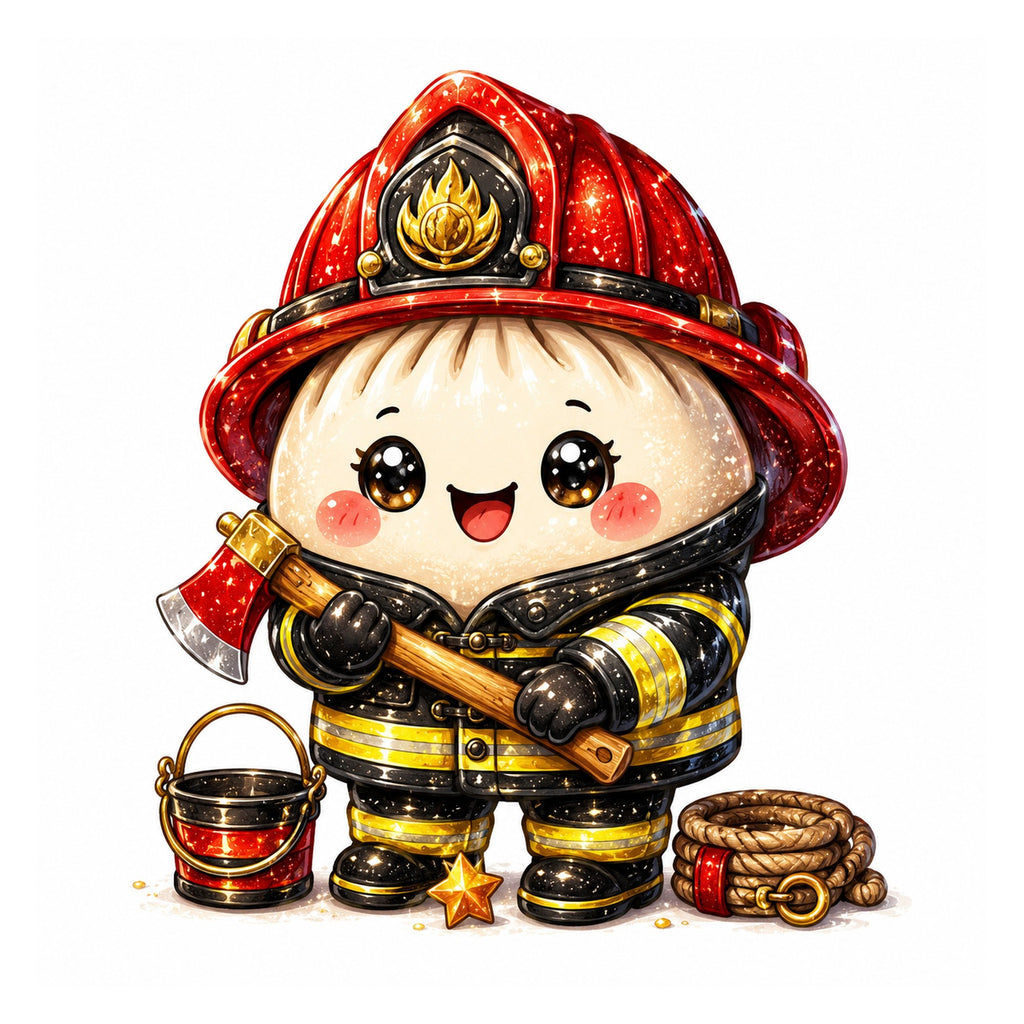 10 Firefighter Dumpling Clipart PNG Bundle, Cute Kawaii Fireman Clipart, Firefighter Sublimation Designs, Transparent PNG 300 DPI
