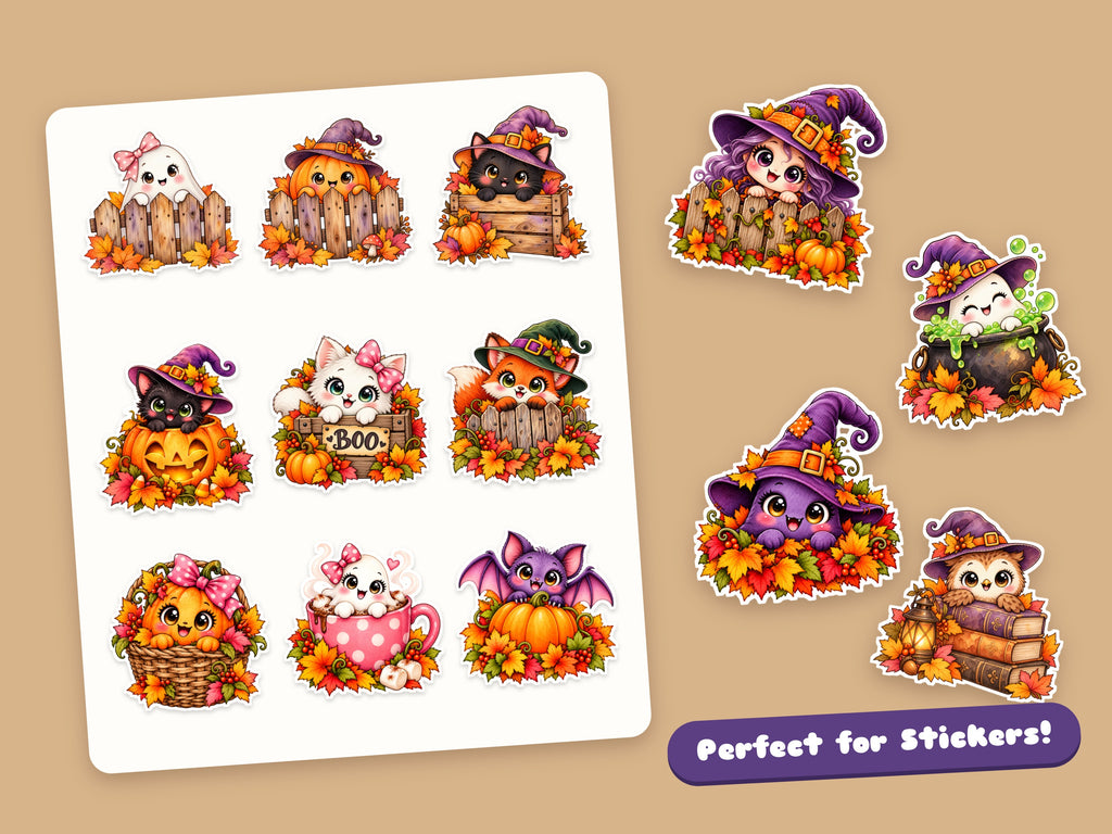 Halloween Peeking Clipart Bundle – 26 Watercolor PNG, JPG & SVG