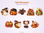 Cute Halloween Clipart Bundle, 63 PNG SVG, Cozy Fall Clipart, Kawaii Ghost Black Cat Pumpkin, Transparent PNG, Commercial Use Download