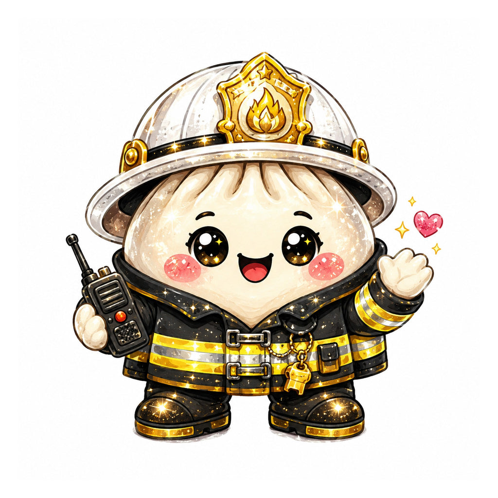 10 Firefighter Dumpling Clipart PNG Bundle, Cute Kawaii Fireman Clipart, Firefighter Sublimation Designs, Transparent PNG 300 DPI