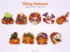 Cute Halloween Clipart Bundle, 63 PNG SVG, Cozy Fall Clipart, Kawaii Ghost Black Cat Pumpkin, Transparent PNG, Commercial Use Download