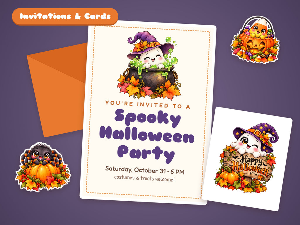Halloween Peeking Clipart Bundle – 26 Watercolor PNG, JPG & SVG