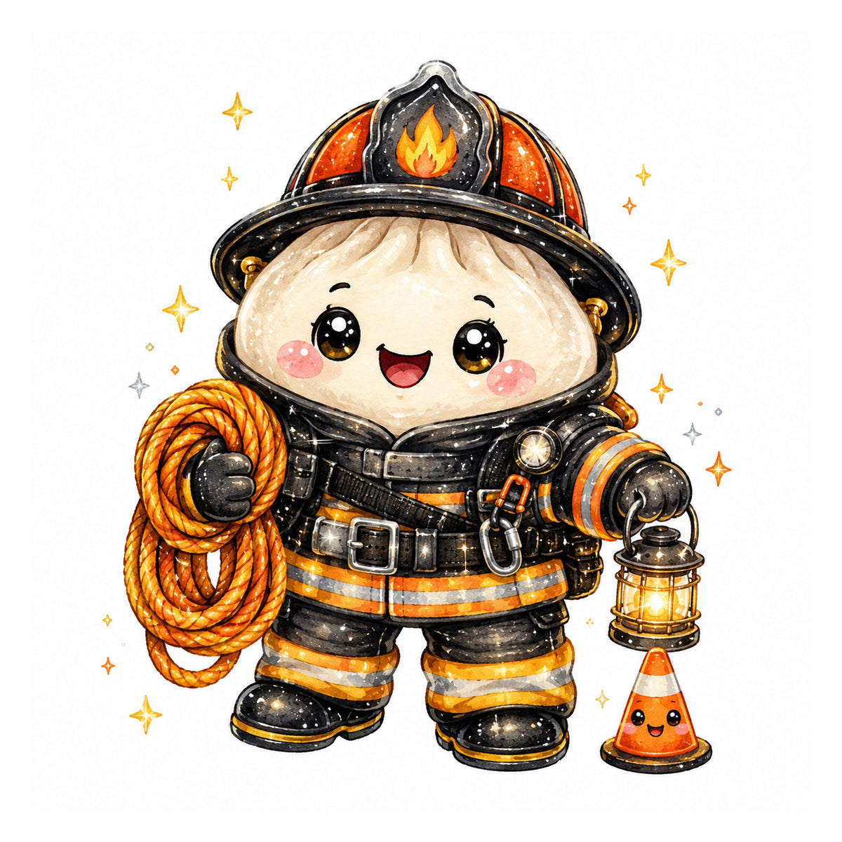 10 Firefighter Dumpling Clipart PNG Bundle, Cute Kawaii Fireman Clipart, Firefighter Sublimation Designs, Transparent PNG 300 DPI