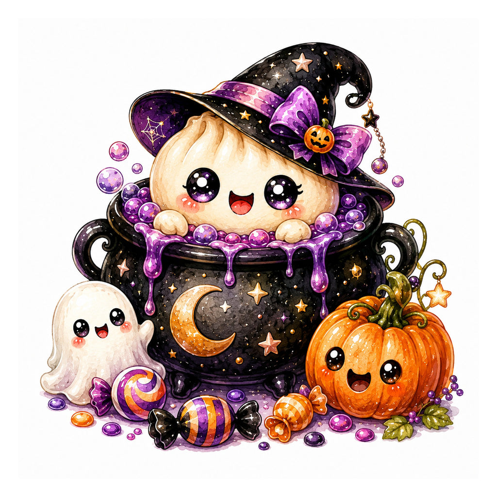 40 Kawaii Halloween Dumpling Clipart PNG Bundle, Witchy Dumpling Sublimation Designs, Cute Halloween Food Clipart, Transparent PNG 300 DPI