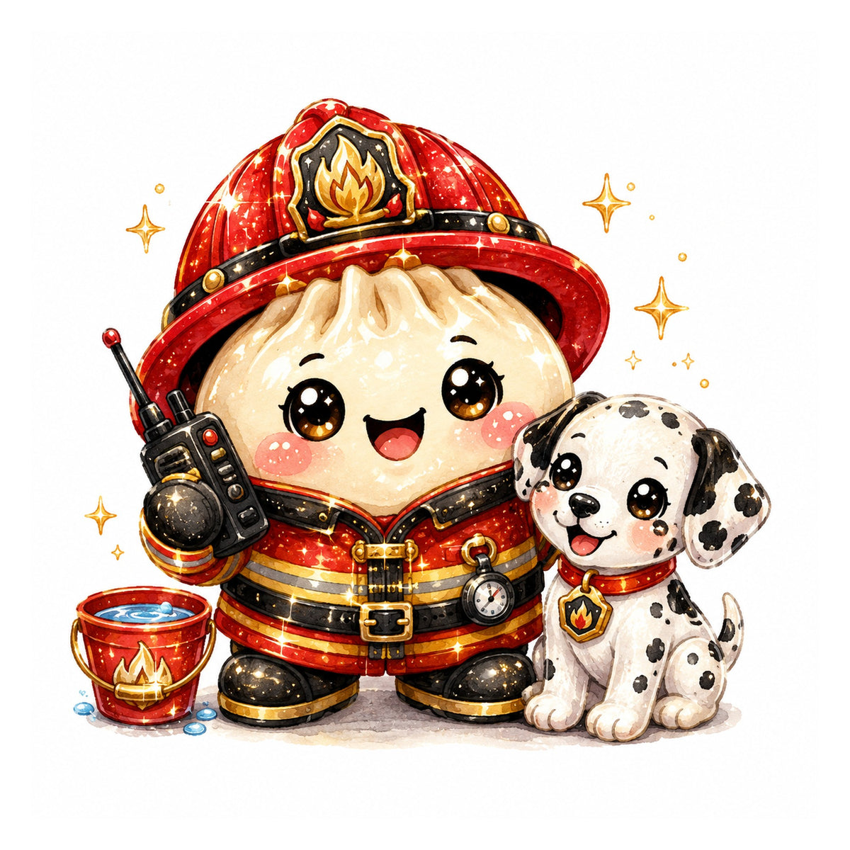 10 Firefighter Dumpling Clipart PNG Bundle, Cute Kawaii Fireman Clipart, Firefighter Sublimation Designs, Transparent PNG 300 DPI