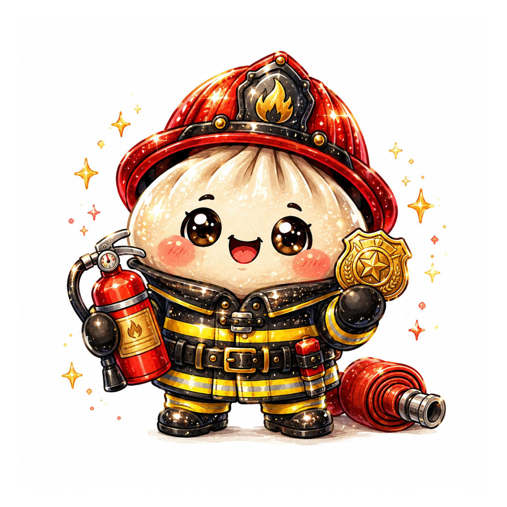 10 Firefighter Dumpling Clipart PNG Bundle, Cute Kawaii Fireman Clipart, Firefighter Sublimation Designs, Transparent PNG 300 DPI