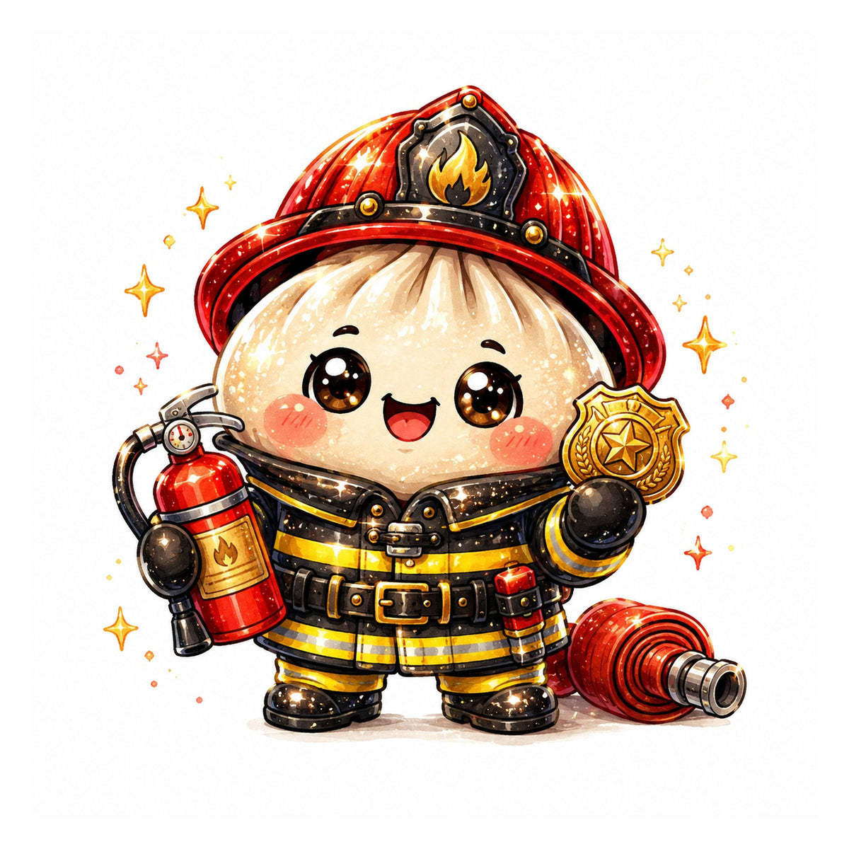10 Firefighter Dumpling Clipart PNG Bundle, Cute Kawaii Fireman Clipart, Firefighter Sublimation Designs, Transparent PNG 300 DPI