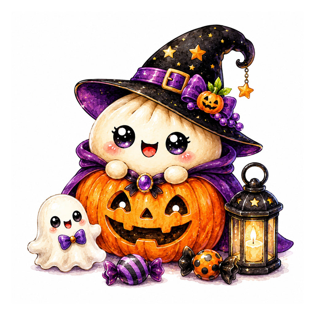 40 Kawaii Halloween Dumpling Clipart PNG Bundle, Witchy Dumpling Sublimation Designs, Cute Halloween Food Clipart, Transparent PNG 300 DPI