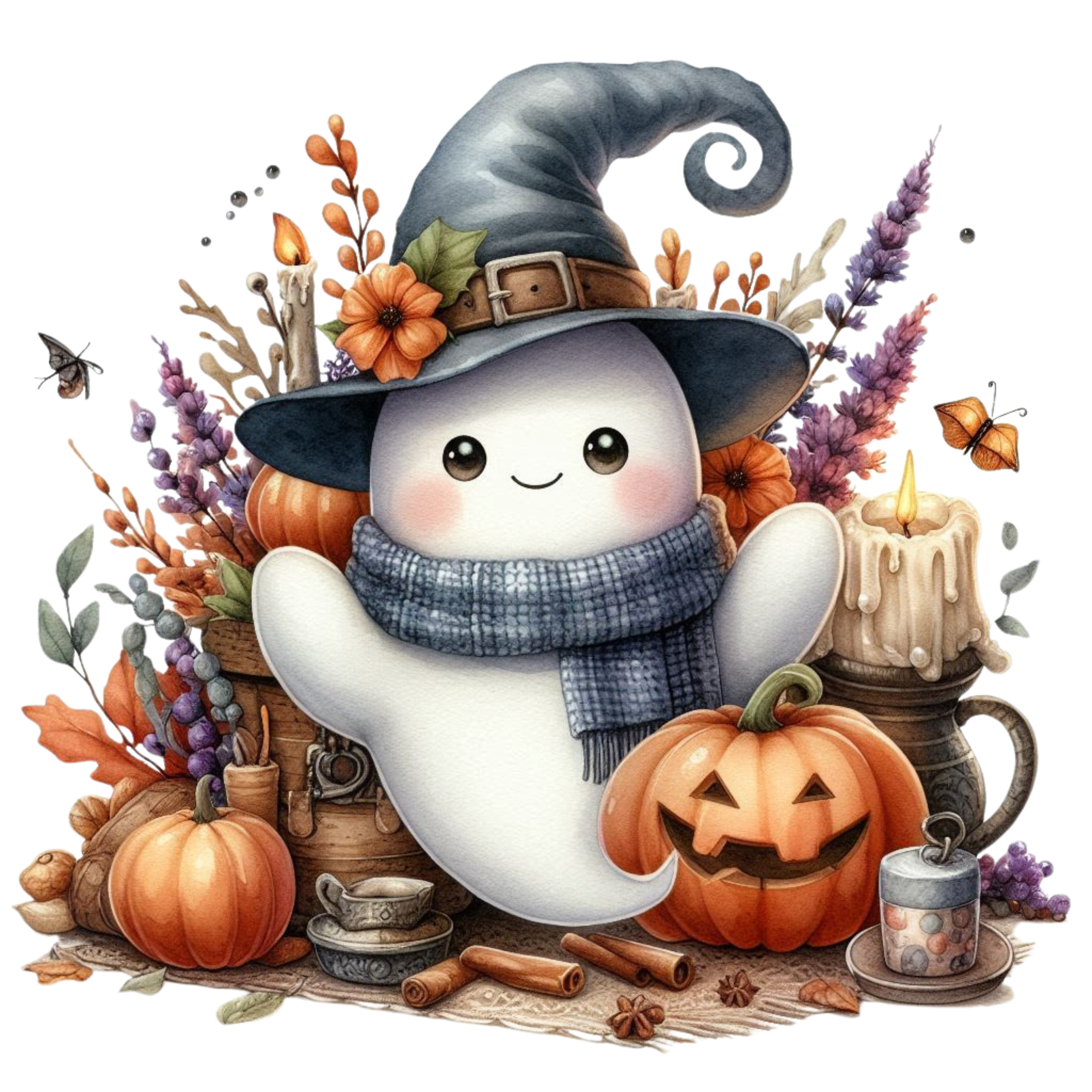 20 Cute Funny Ghost Pumpkin Halloween PNG Bundle