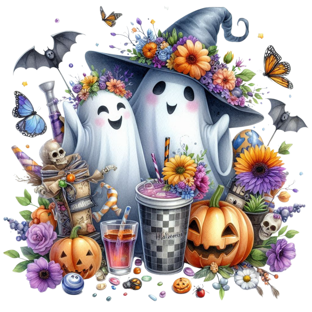 20 Cute Funny Ghost Pumpkin Halloween PNG Bundle