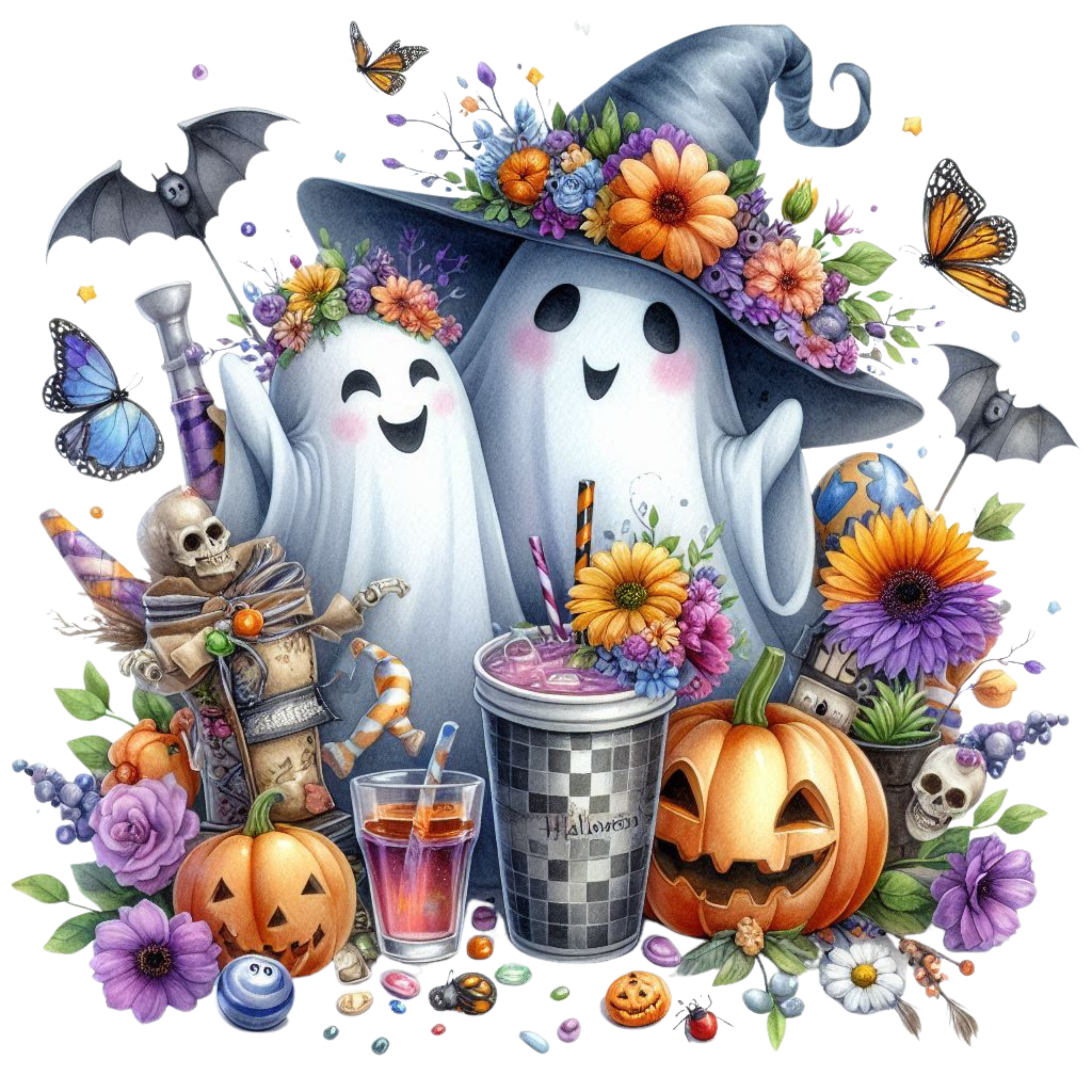 20 Cute Funny Ghost Pumpkin Halloween PNG Bundle