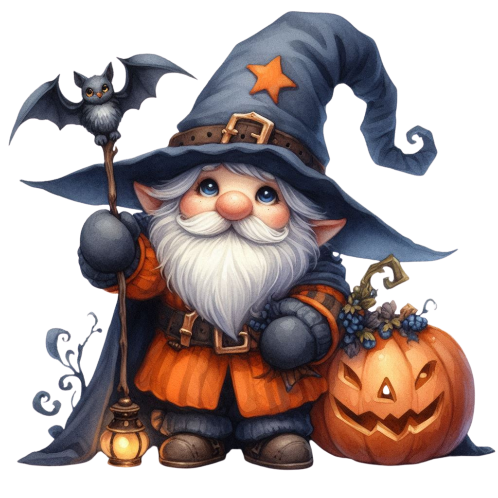 25 Watercolor Halloween Gnomes PNG Bundle