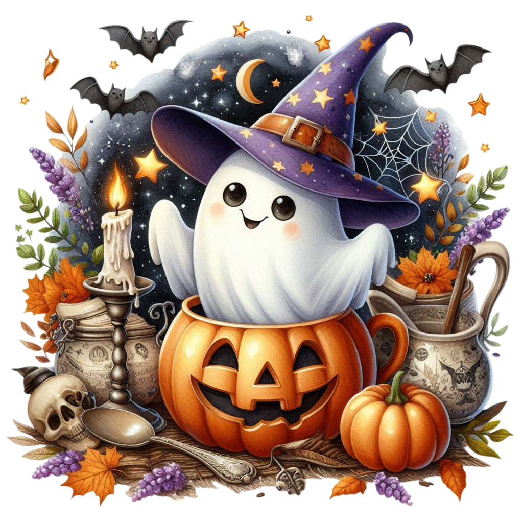 20 Cute Funny Ghost Pumpkin Halloween PNG Bundle