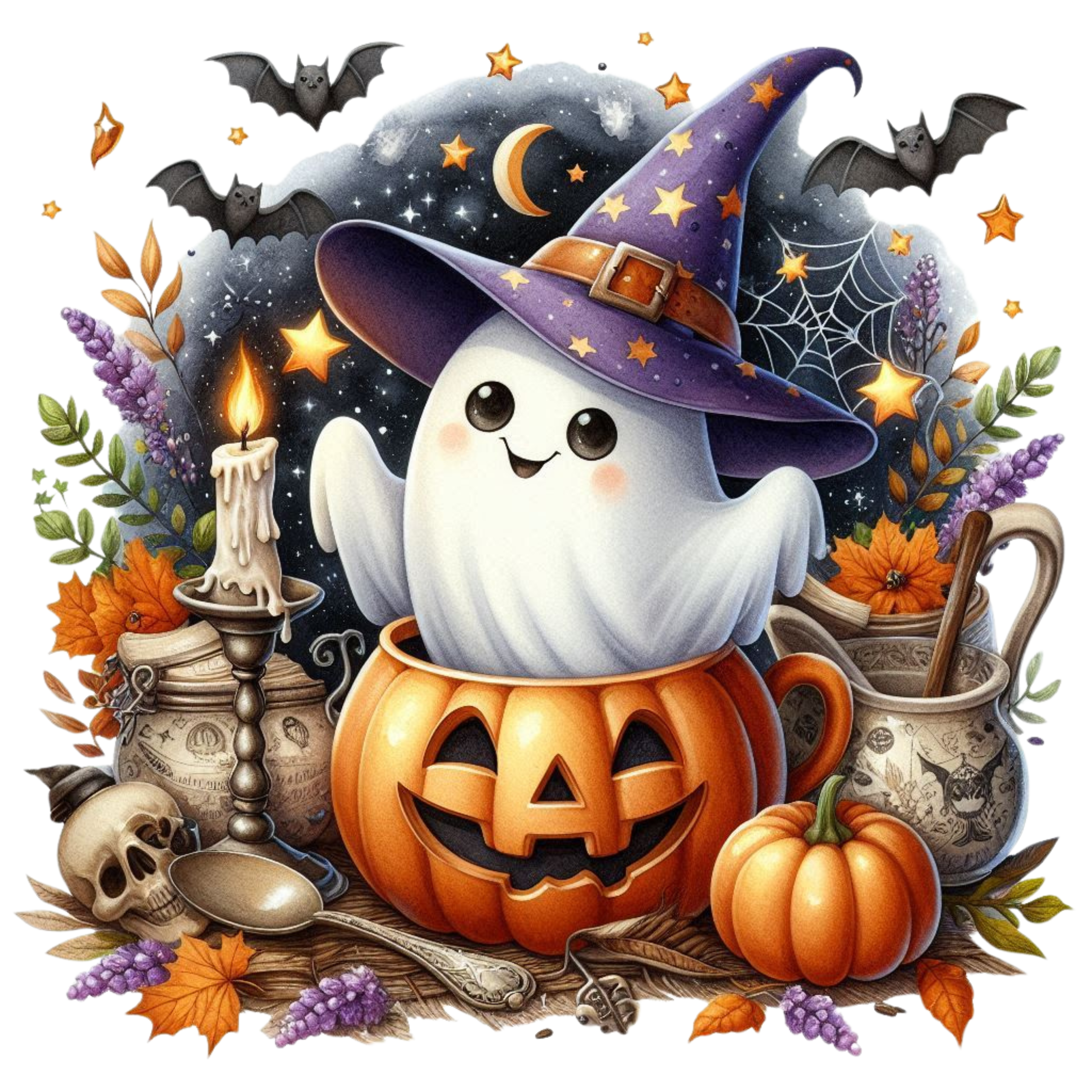 20 Cute Funny Ghost Pumpkin Halloween PNG Bundle