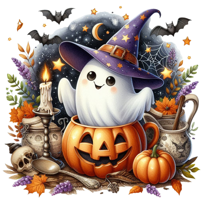 20 Cute Funny Ghost Pumpkin Halloween PNG Bundle