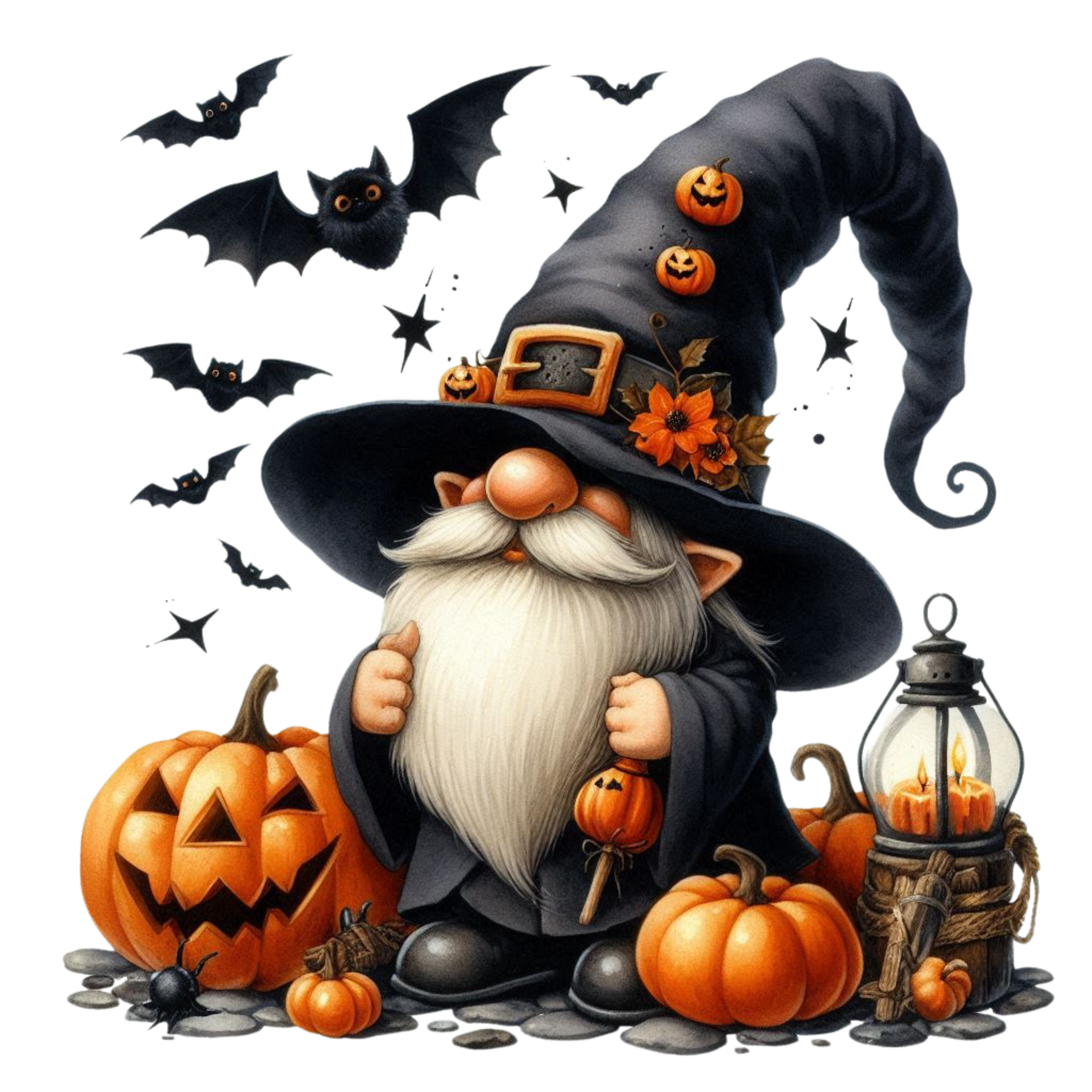 25 Watercolor Halloween Gnomes PNG Bundle