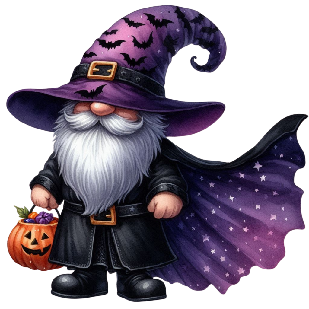 25 Watercolor Halloween Gnomes PNG Bundle