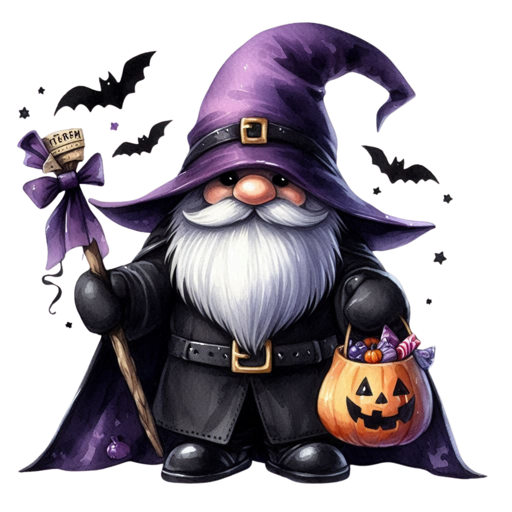 25 Watercolor Halloween Gnomes PNG Bundle