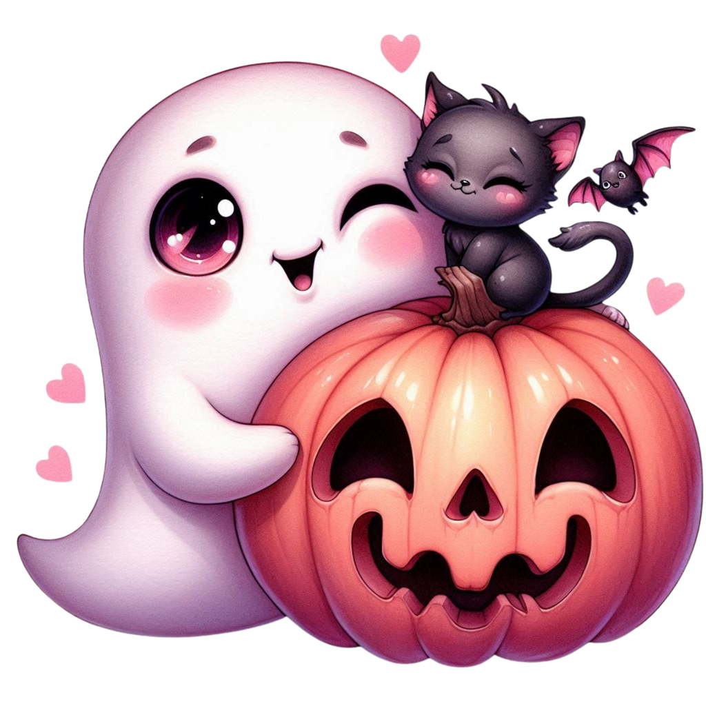 13 Cute Pink Ghost Pumpkin Halloween PNG Bundle