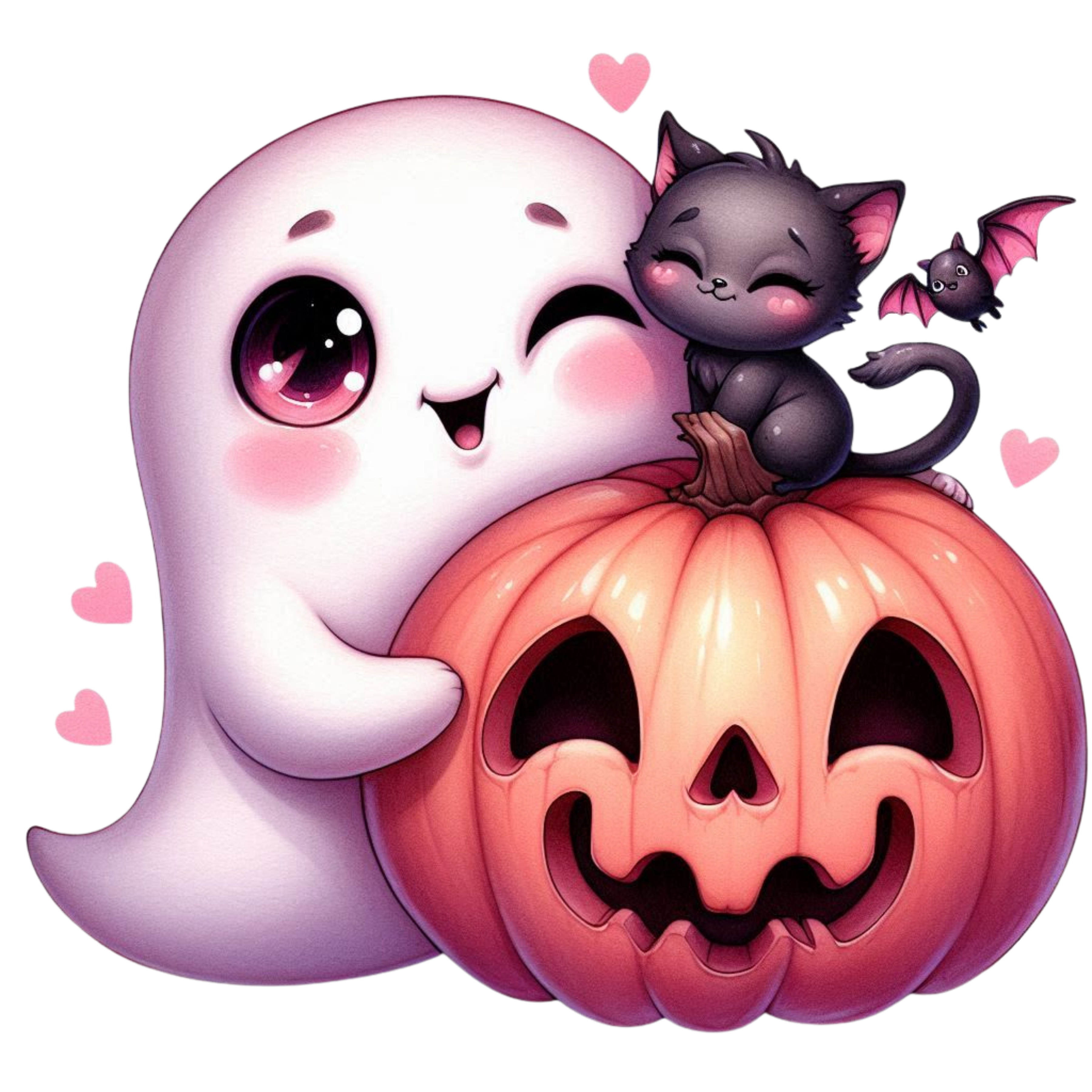 13 Cute Pink Ghost Pumpkin Halloween PNG Bundle