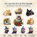 153 Cute Cat Clipart and PNG Bundle