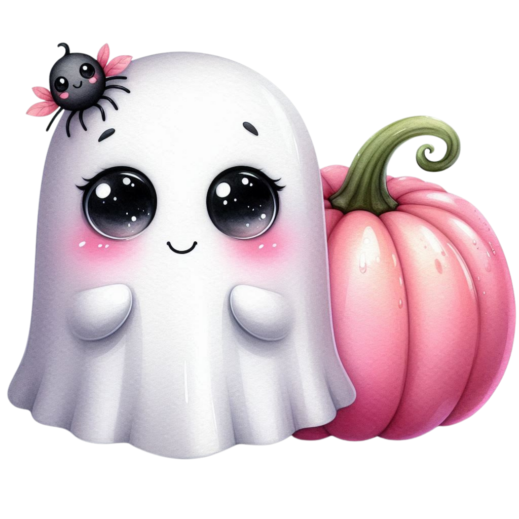 13 Cute Pink Ghost Pumpkin Halloween PNG Bundle