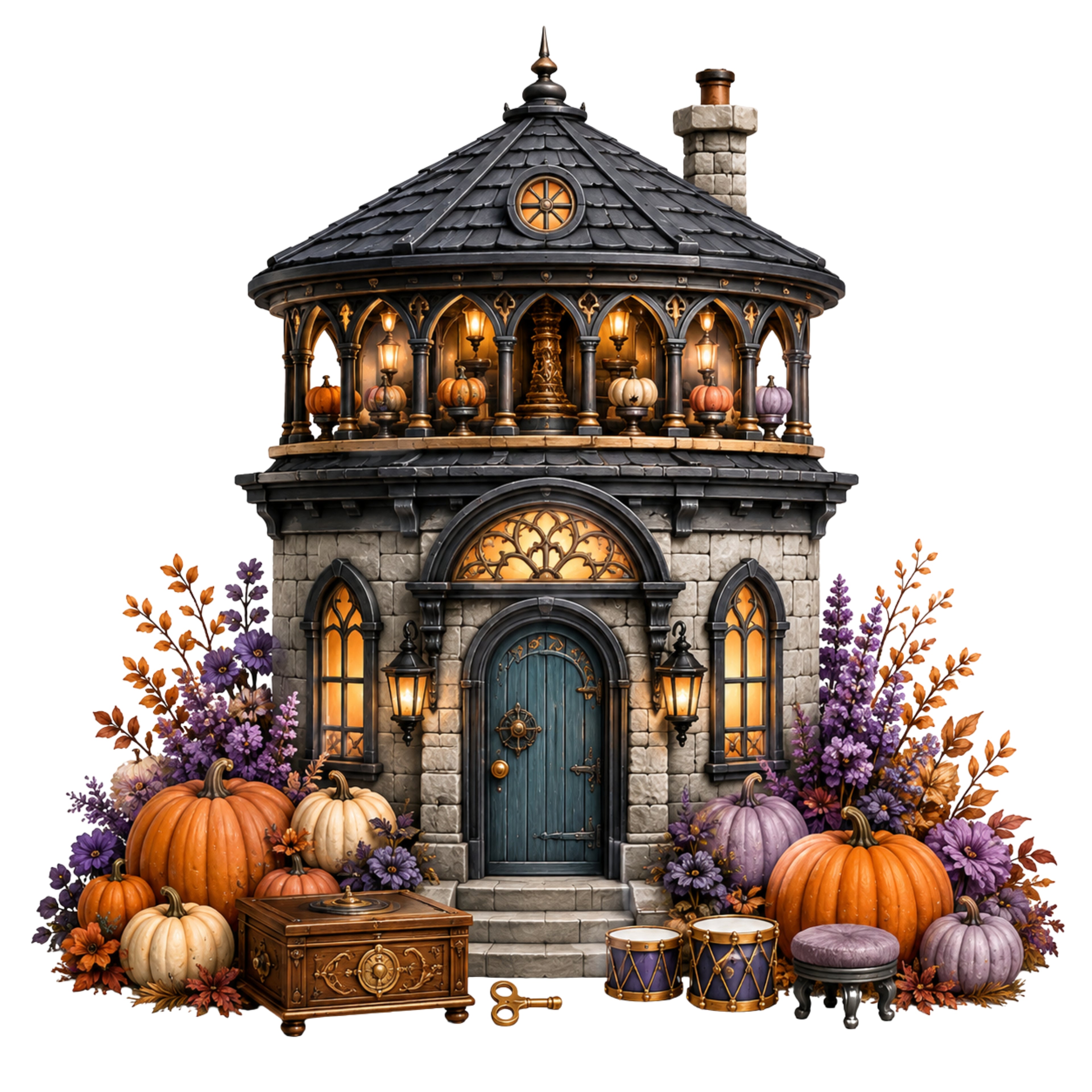 42 Haunted Houses Halloween Clipart PNG & JPG Bundle