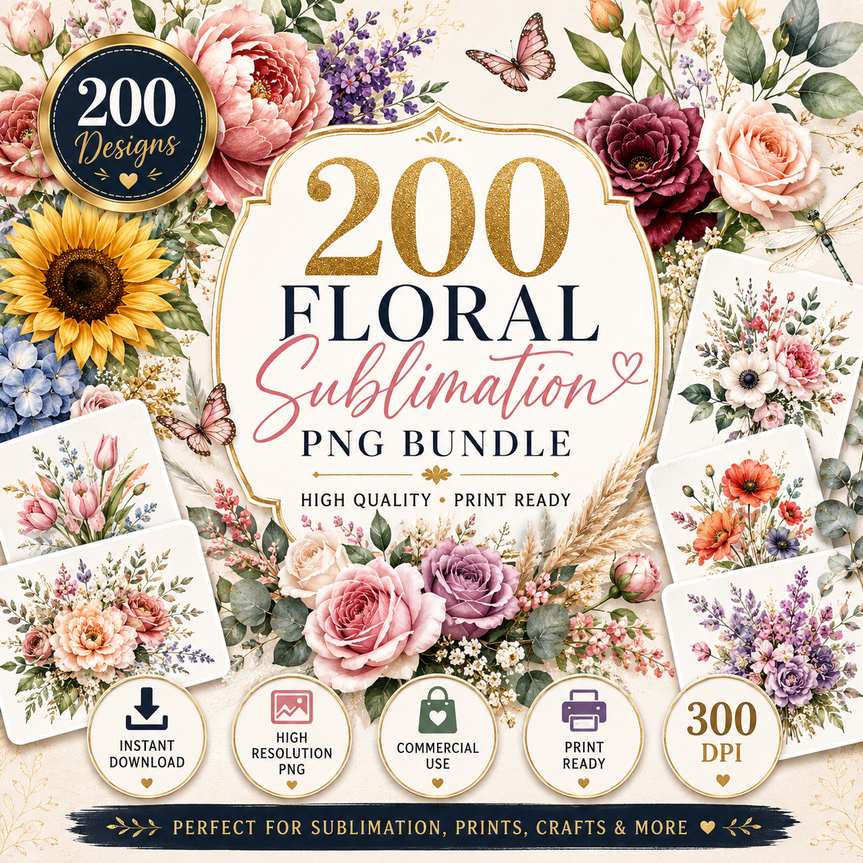 200 Wild Flowers Clipart Huge Bundle | Watercolor Floral PNG Bundle | Transparent PNG Flowers | Botanical Clipart | Instant Download Floral Sublimation PNG Bundle