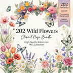 200 Wild Flowers Clipart Huge Bundle | Watercolor Floral PNG Bundle | Transparent PNG Flowers | Botanical Clipart | Instant Download Floral Sublimation PNG Bundle