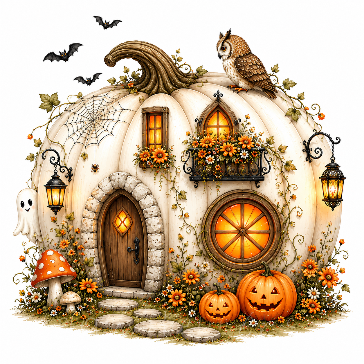 48 Halloween Pumpkin House PNG & JPG Bundle