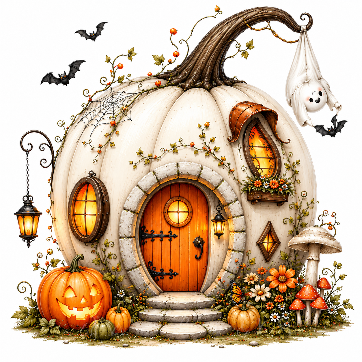 48 Halloween Pumpkin House PNG & JPG Bundle