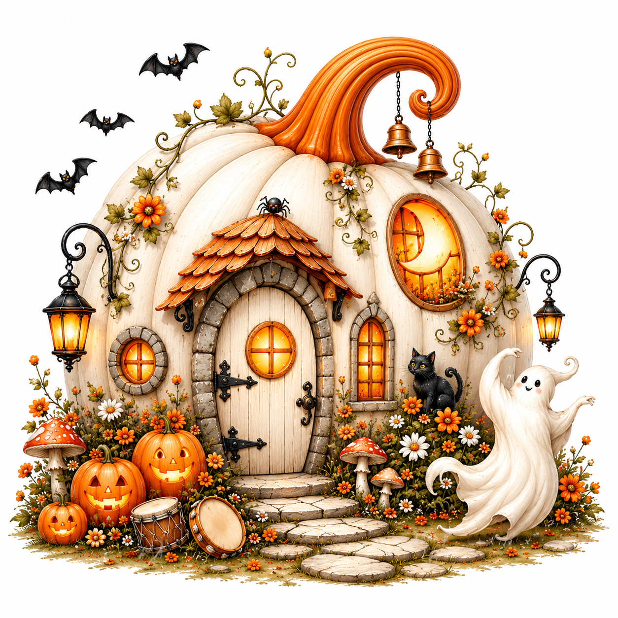 48 Halloween Pumpkin House PNG & JPG Bundle
