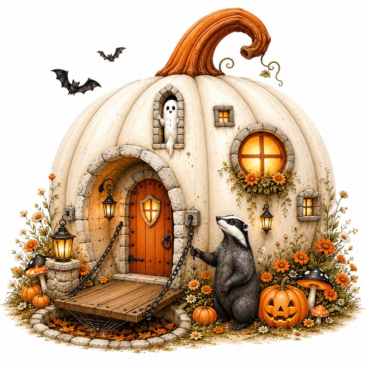 48 Halloween Pumpkin House PNG & JPG Bundle