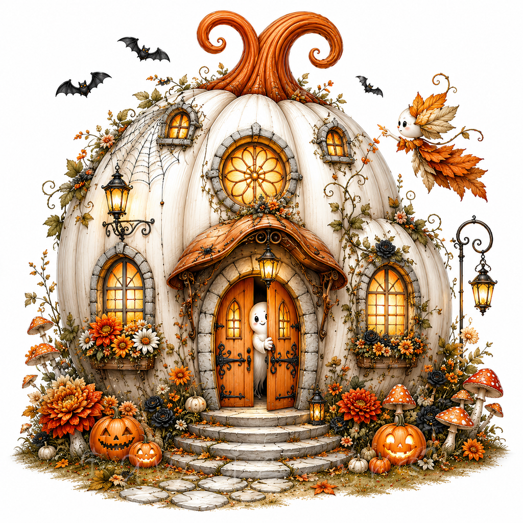 48 Halloween Pumpkin House PNG & JPG Bundle