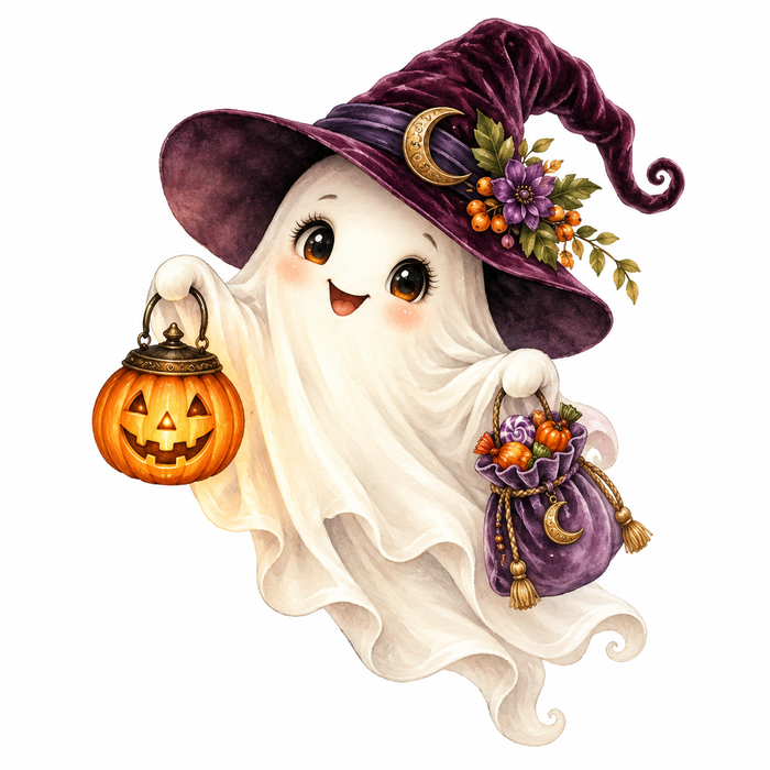 35 Cute Halloween Clipart PNG Bundle, Watercolor Ghosts, Pumpkins, Cats & Witches, Transparent Background, Digital Download