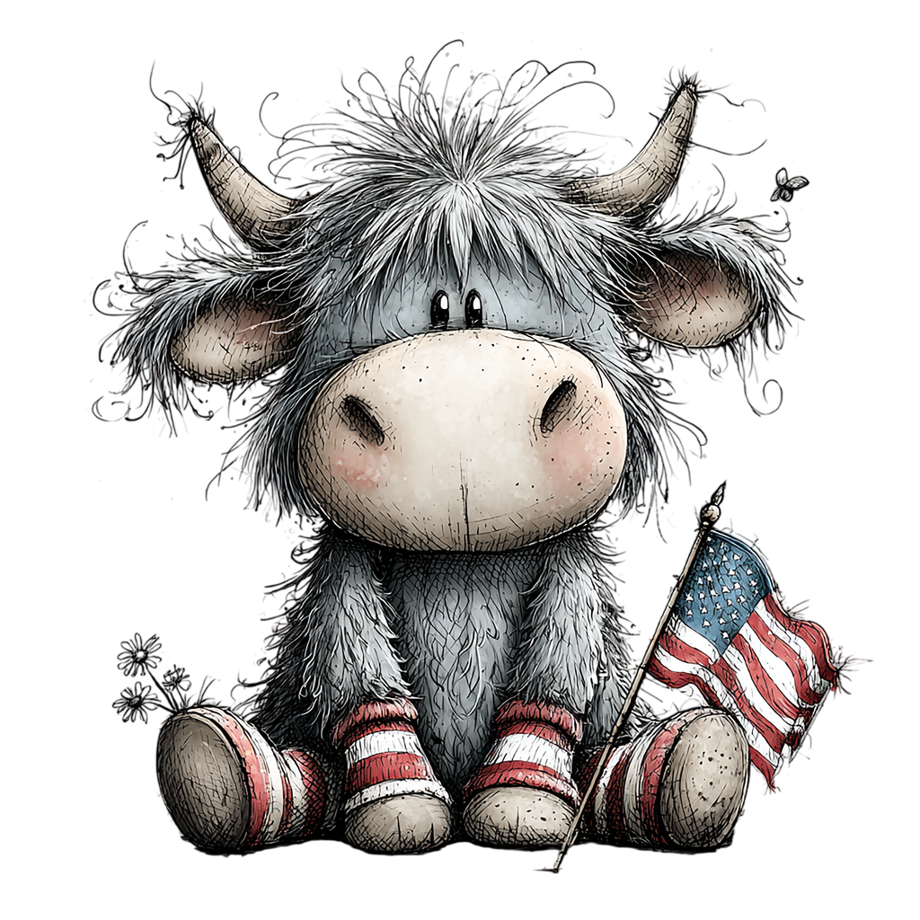17 Highland Cow 4th Of July PNG Bundle