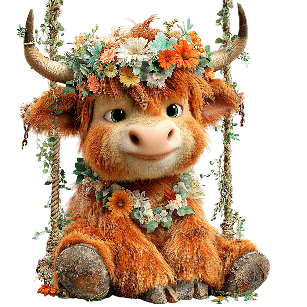 20 Whimsical Summer Highland Cow PNG Clipart Bundle