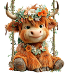 20 Whimsical Summer Highland Cow PNG Clipart Bundle