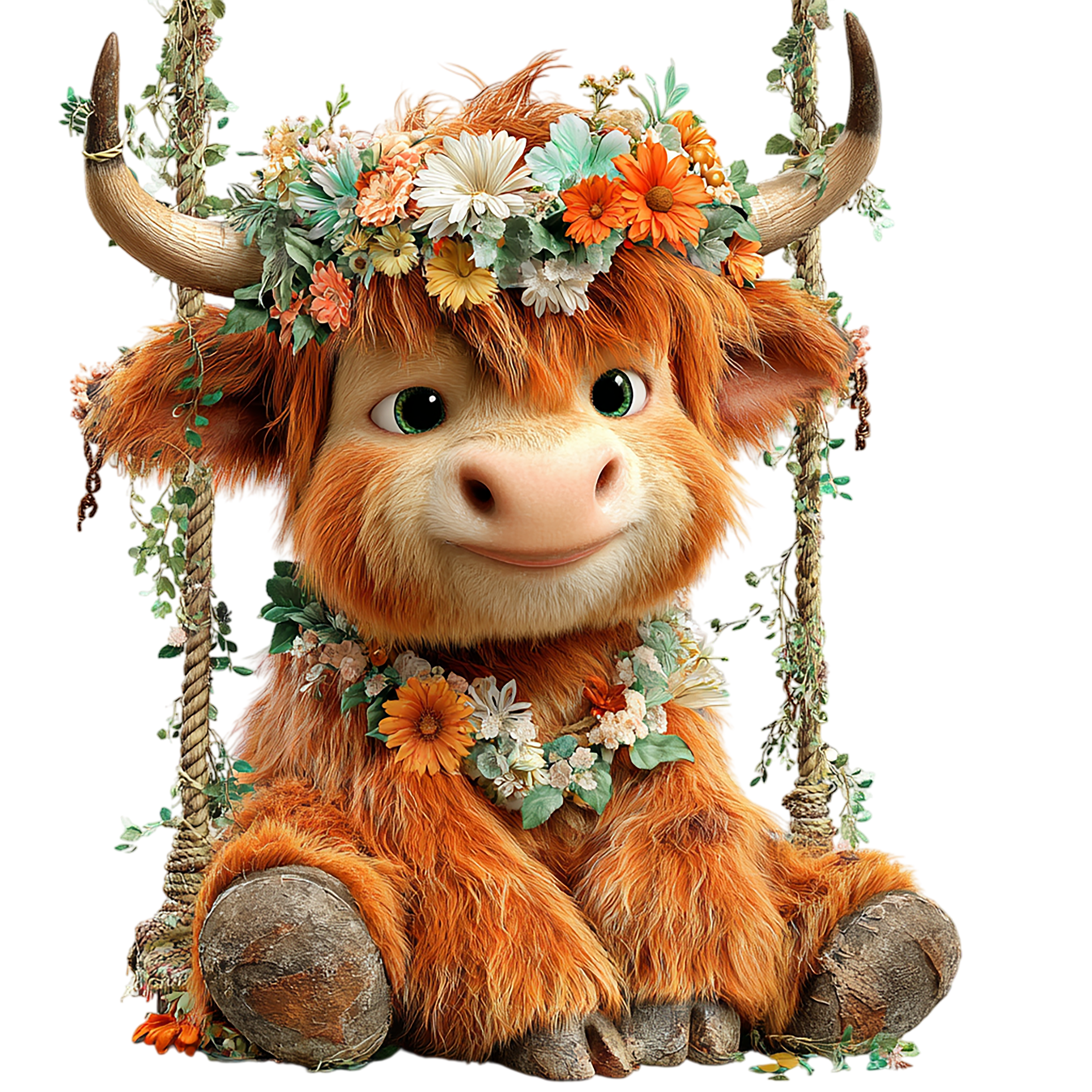 20 Whimsical Summer Highland Cow PNG Clipart Bundle