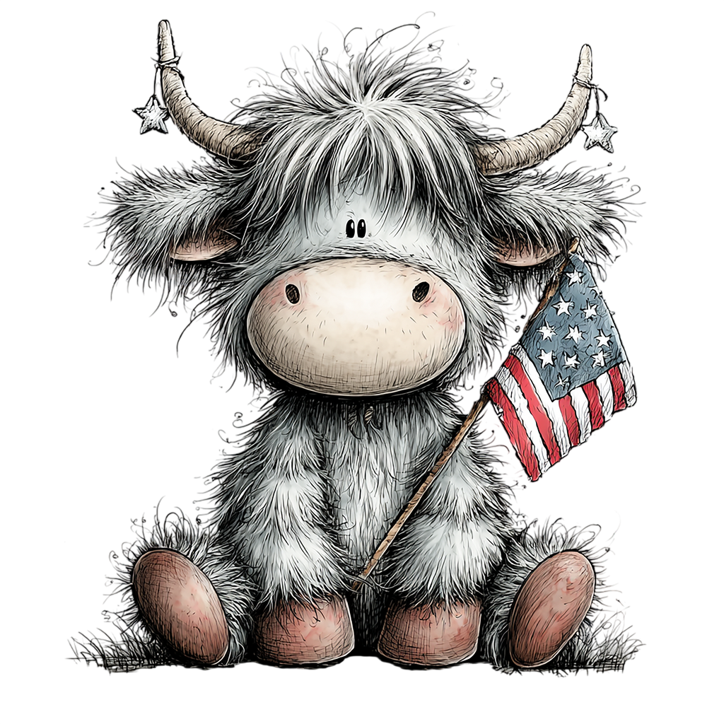 17 Highland Cow 4th Of July PNG Bundle