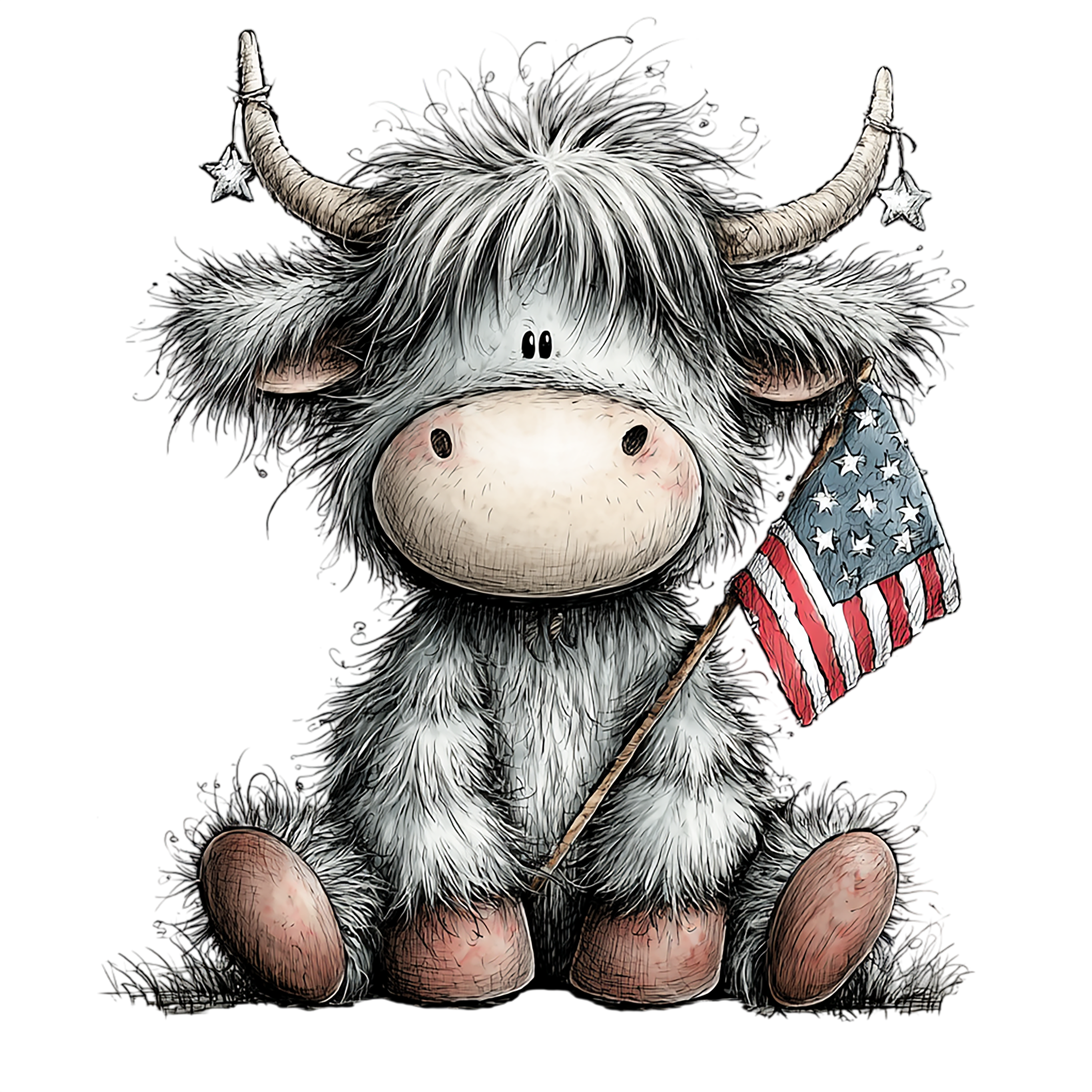 17 Highland Cow 4th Of July PNG Bundle