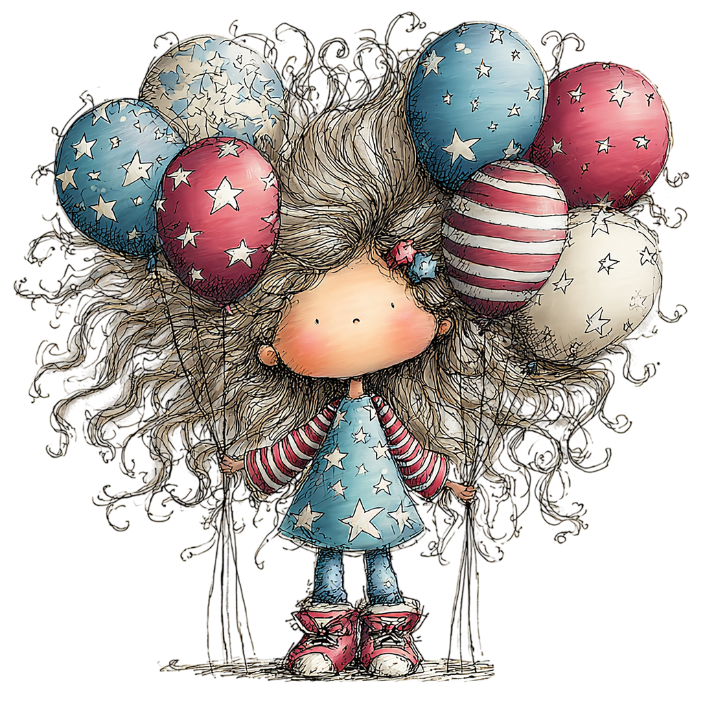 16 Whimsical 4th Of July Girls PNG Clipart Bundle