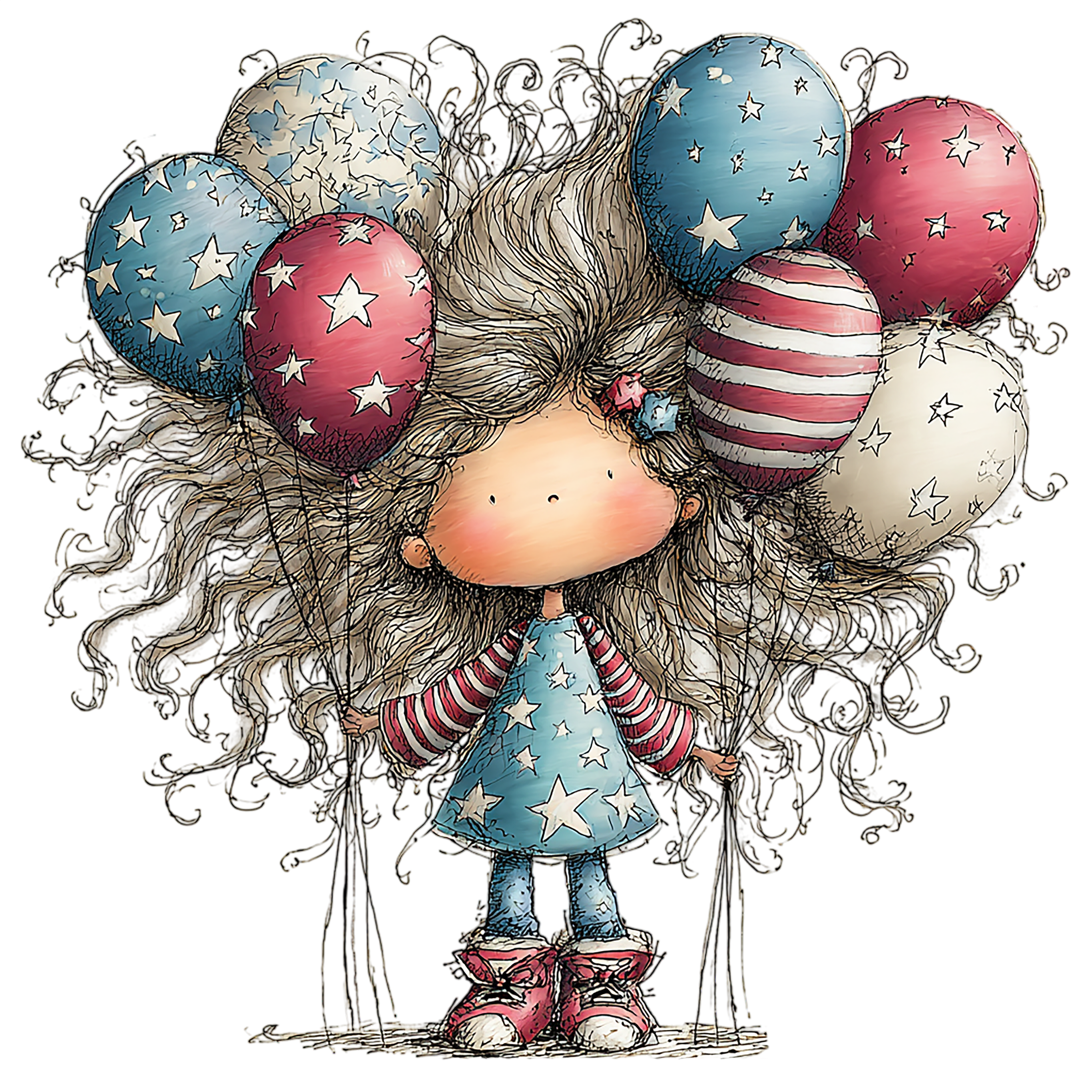 16 Whimsical 4th Of July Girls PNG Clipart Bundle