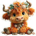 20 Whimsical Summer Highland Cow PNG Clipart Bundle