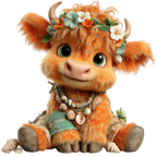 20 Whimsical Summer Highland Cow PNG Clipart Bundle