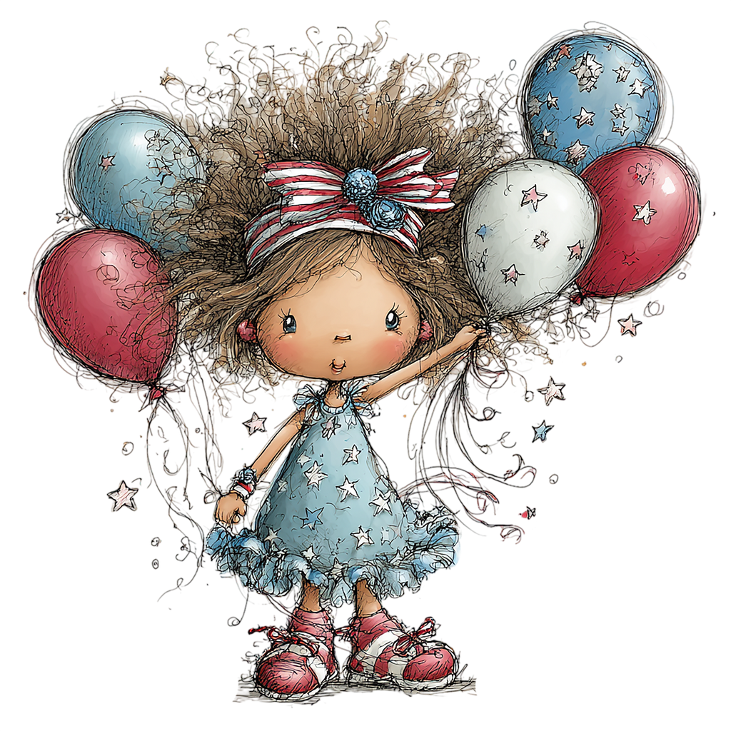 16 Whimsical 4th Of July Girls PNG Clipart Bundle