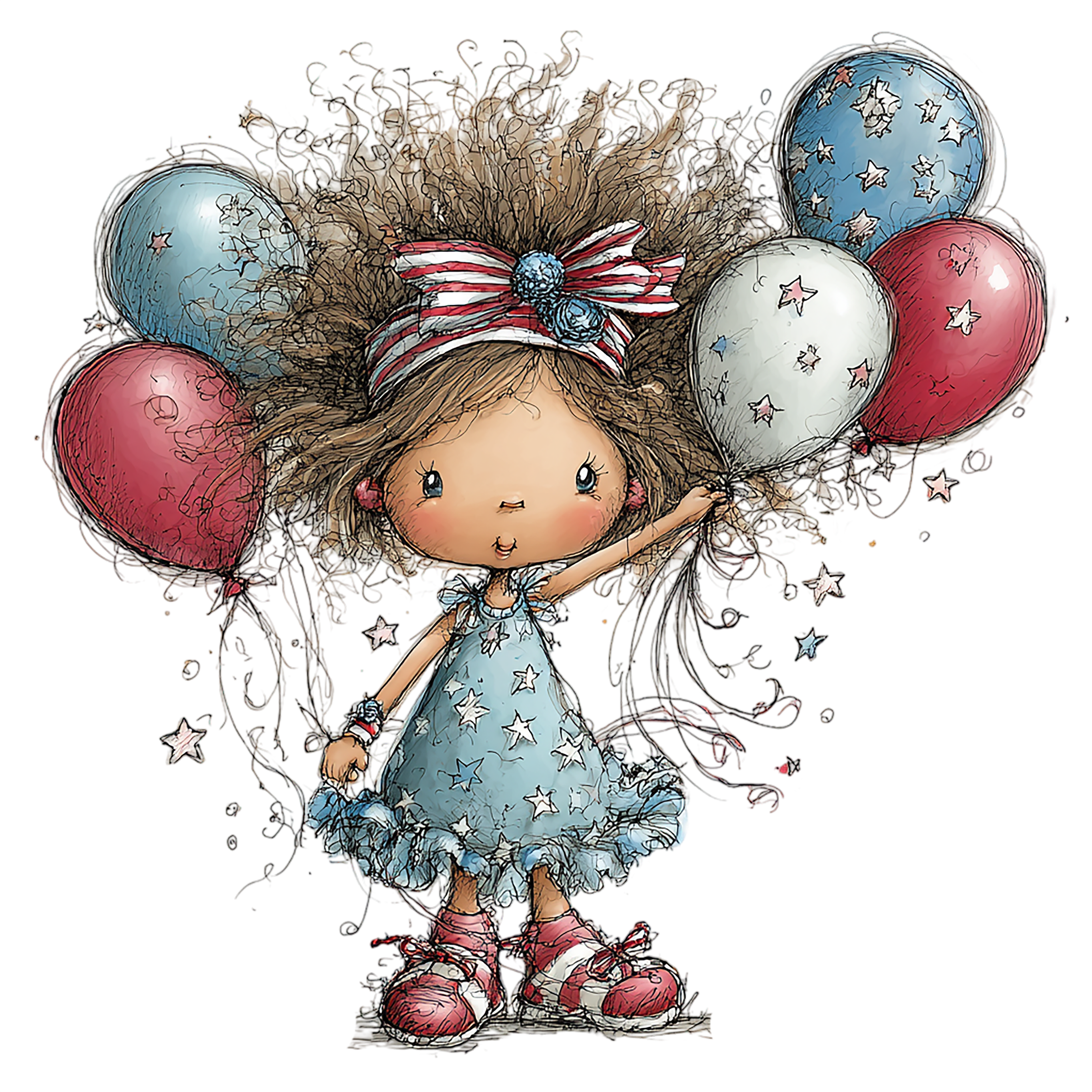 16 Whimsical 4th Of July Girls PNG Clipart Bundle