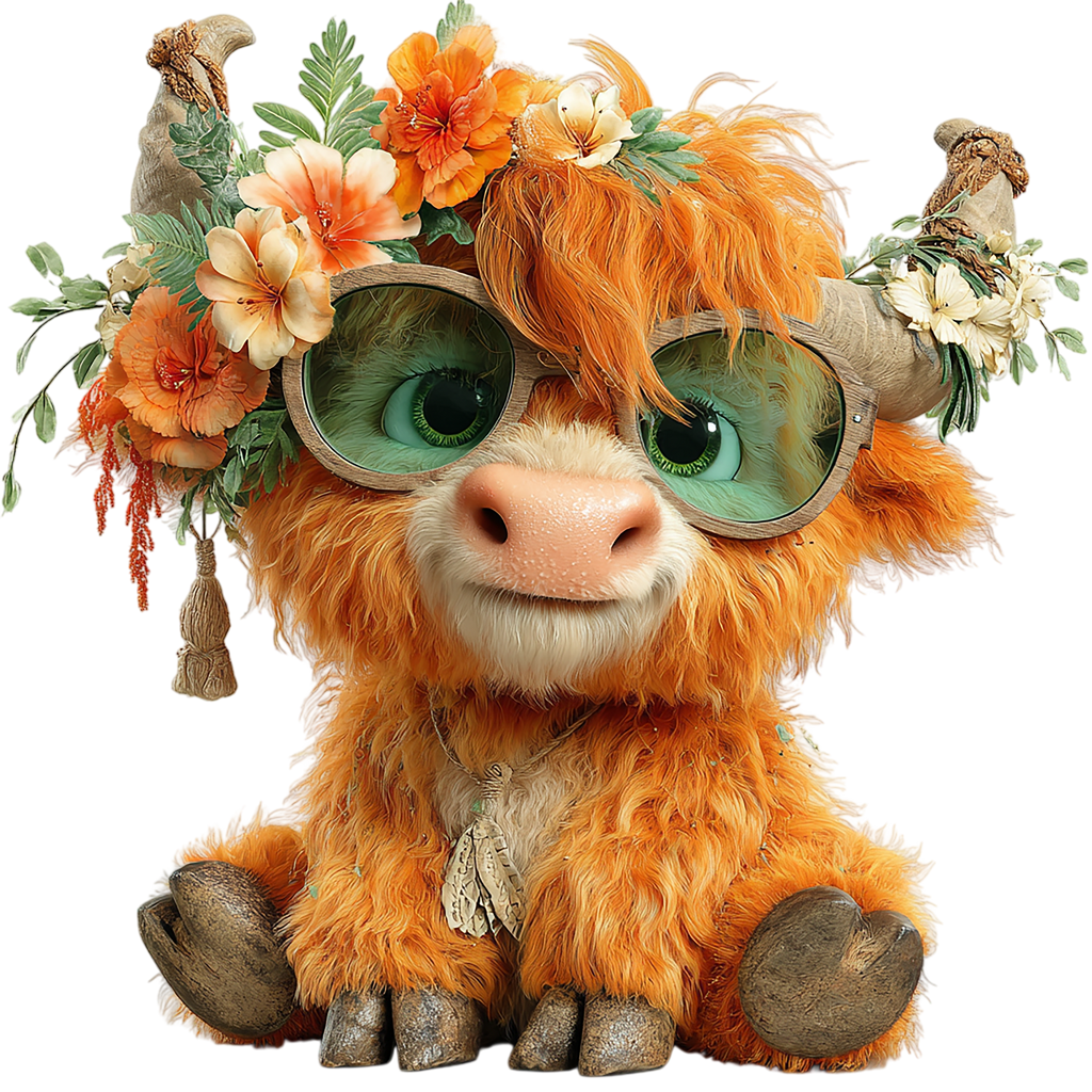 20 Whimsical Summer Highland Cow PNG Clipart Bundle