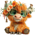 20 Whimsical Summer Highland Cow PNG Clipart Bundle